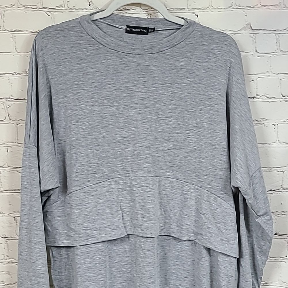 PrettyLittleThing Grey Long Sleeve Jersey Layer T Shirt Dress Size 2 Oversized - Picture 6 of 11